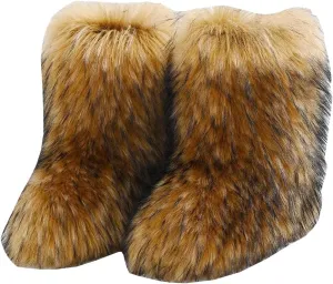 Girls Warm Winter Faux Fur Snow Boots Fuzzy Fluffy Furry Bootie
