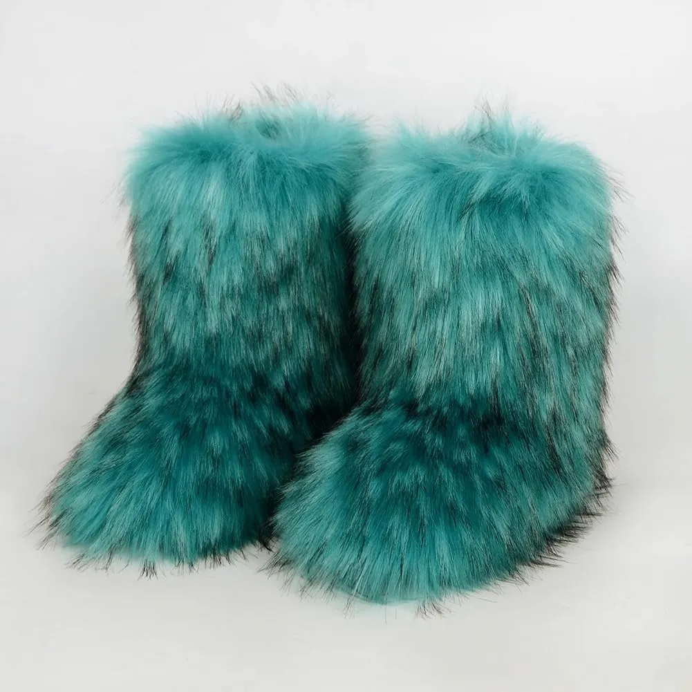 Girls Warm Winter Faux Fur Snow Boots Fuzzy Fluffy Furry Bootie