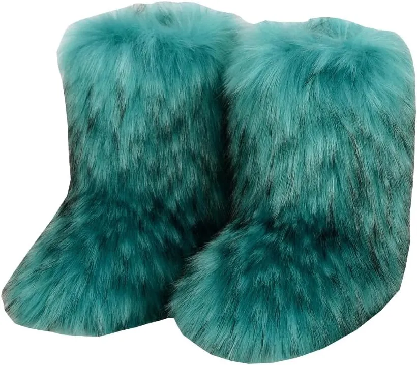 Girls Warm Winter Faux Fur Snow Boots Fuzzy Fluffy Furry Bootie