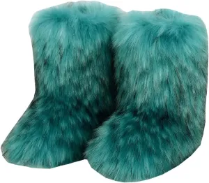 Girls Warm Winter Faux Fur Snow Boots Fuzzy Fluffy Furry Bootie
