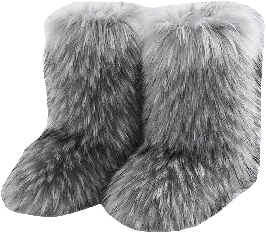 Girls Warm Winter Faux Fur Snow Boots Fuzzy Fluffy Furry Bootie