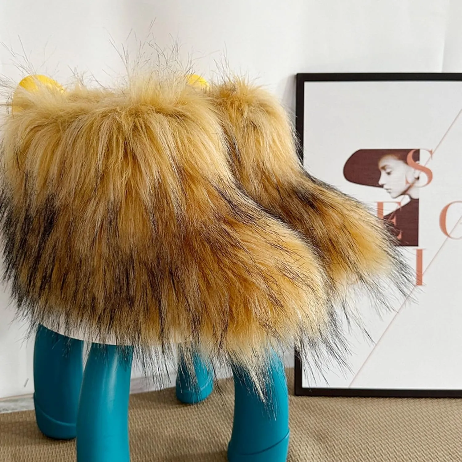 Girls Winter Faux Fur Ankle Boots Fluffy Furry Flat Snow Boots