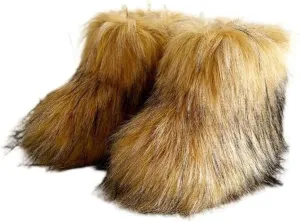 Girls Winter Faux Fur Ankle Boots Fluffy Furry Flat Snow Boots