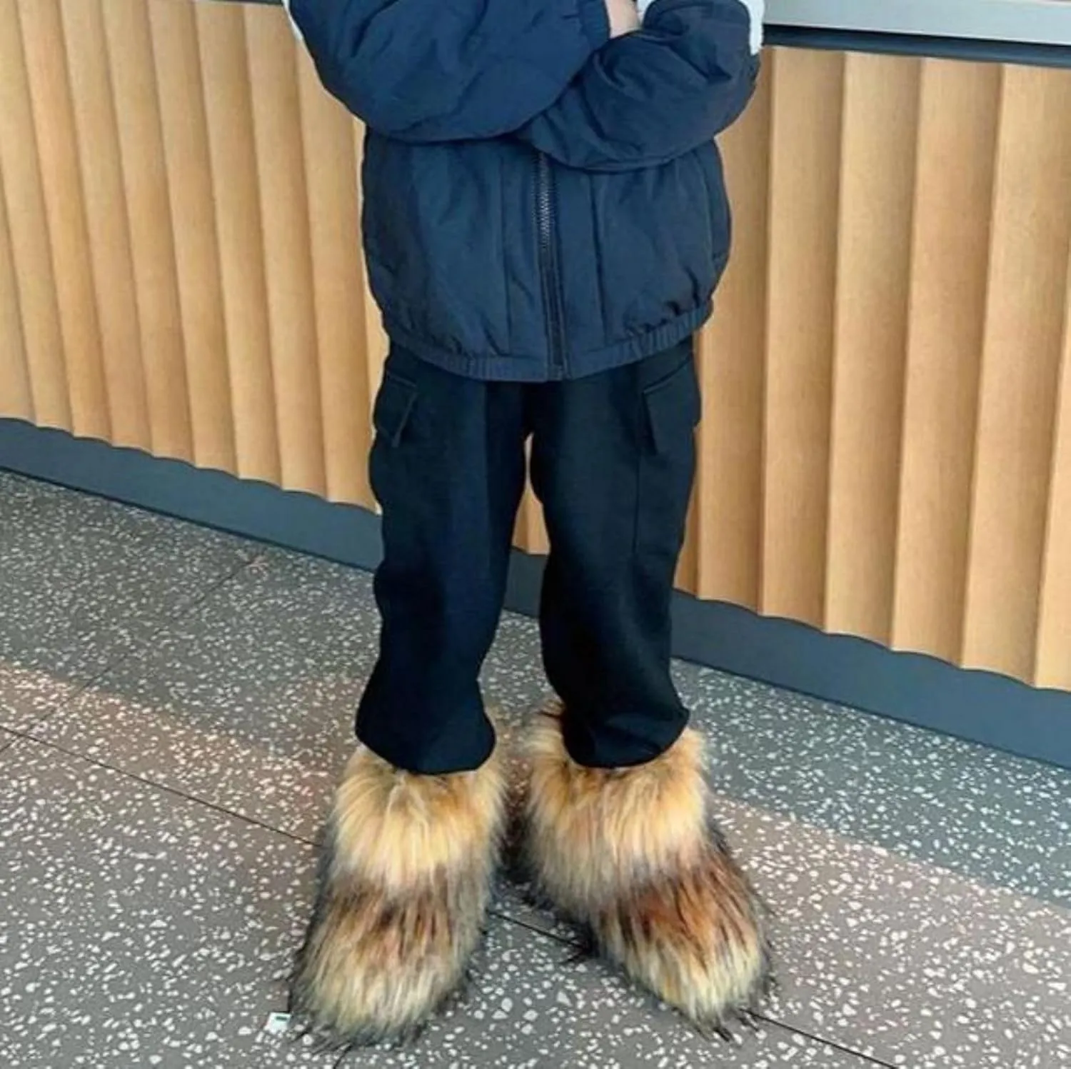 Girls Winter Faux Fur Ankle Boots Fluffy Furry Flat Snow Boots