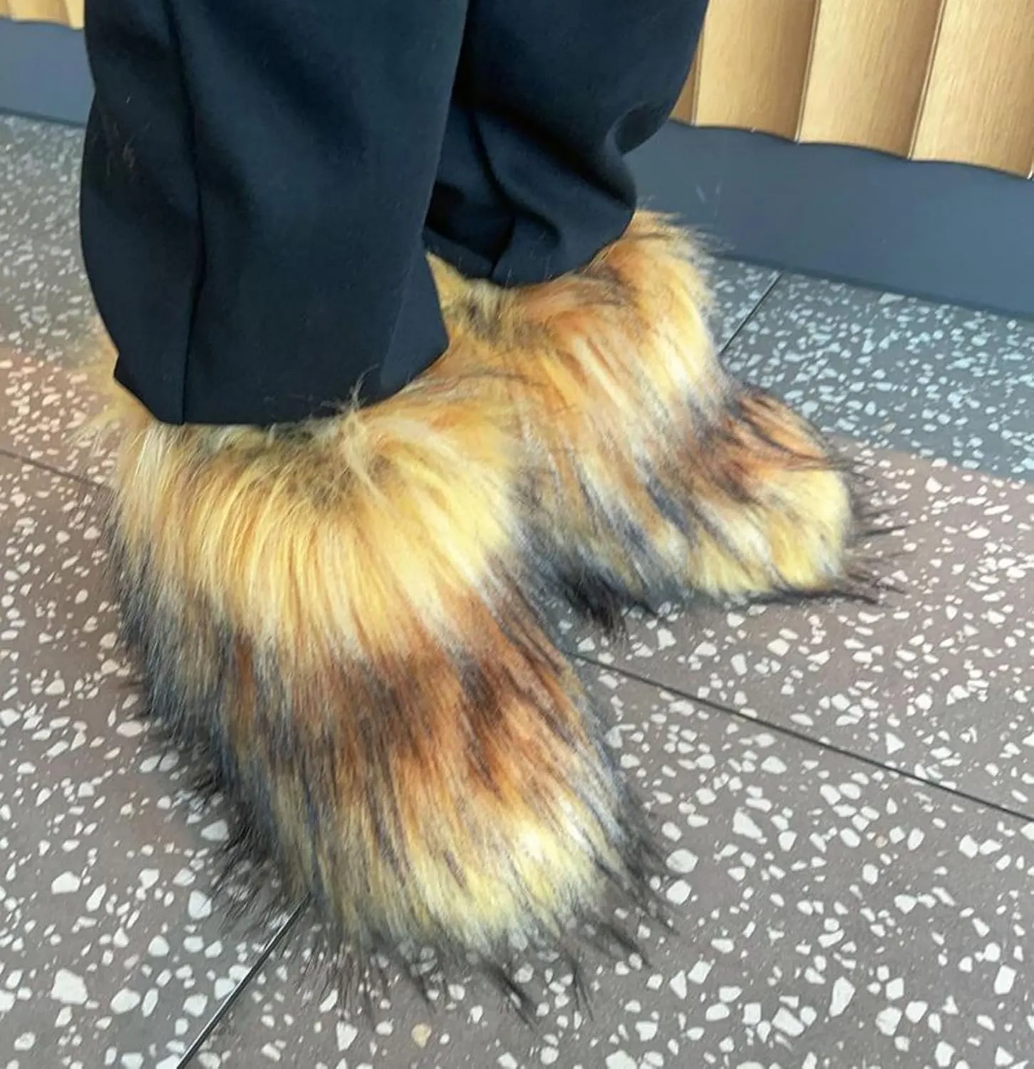 Girls Winter Faux Fur Ankle Boots Fluffy Furry Flat Snow Boots