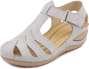 Gladiator Sandals for Women 2025 Closed Toe Ankle Strap Roman Sandals Orthopedic Booties Anti-Slip Water Resistant Summer Shoes Beach Vacation Quick Dry Walking Shoes Low Wedges Dressy Casual