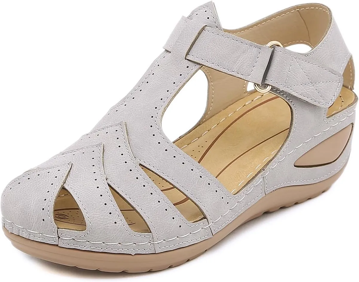 Gladiator Sandals for Women 2025 Closed Toe Ankle Strap Roman Sandals Orthopedic Booties Anti-Slip Water Resistant Summer Shoes Beach Vacation Quick Dry Walking Shoes Low Wedges Dressy Casual