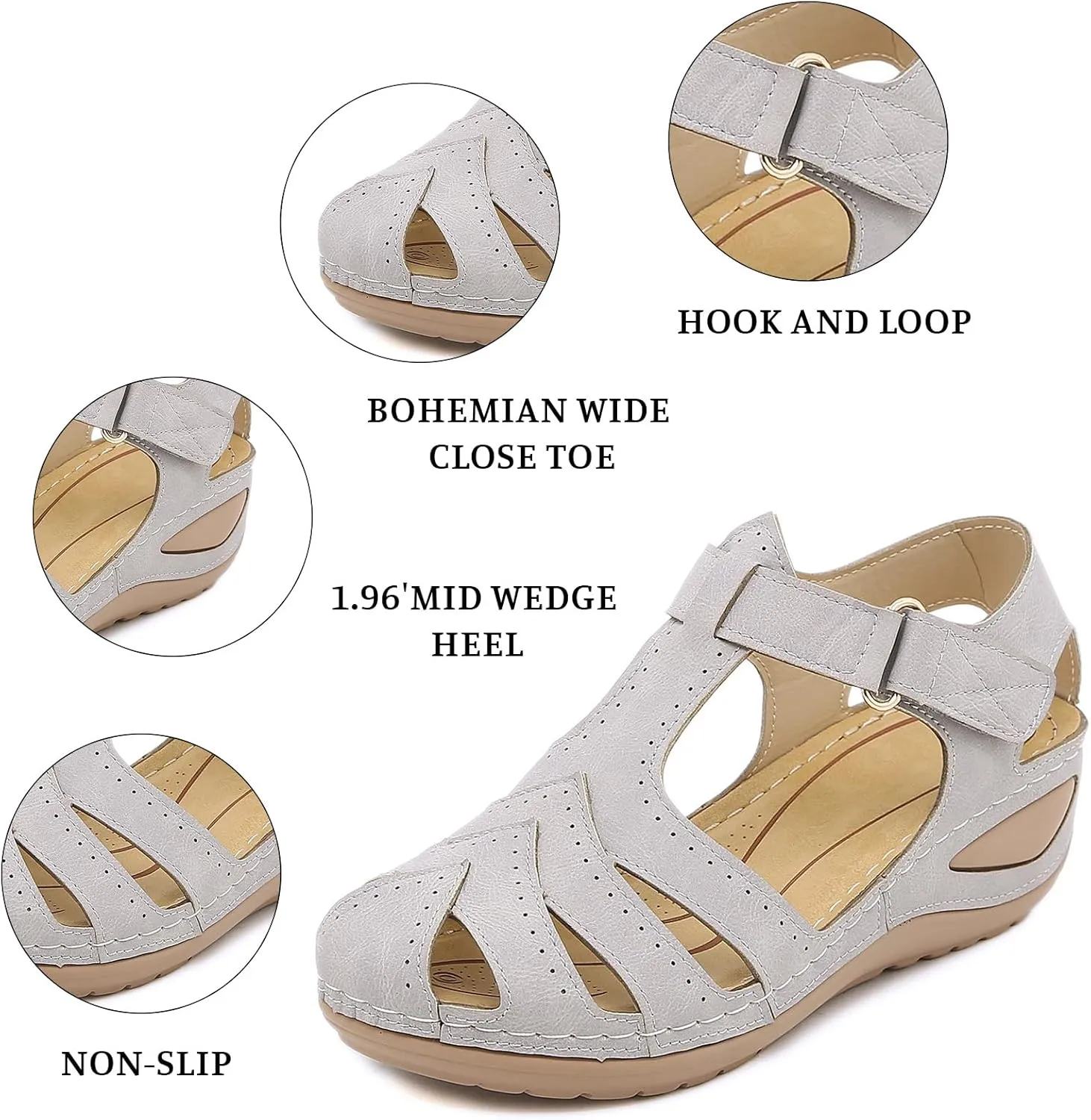 Gladiator Sandals for Women 2025 Closed Toe Ankle Strap Roman Sandals Orthopedic Booties Anti-Slip Water Resistant Summer Shoes Beach Vacation Quick Dry Walking Shoes Low Wedges Dressy Casual