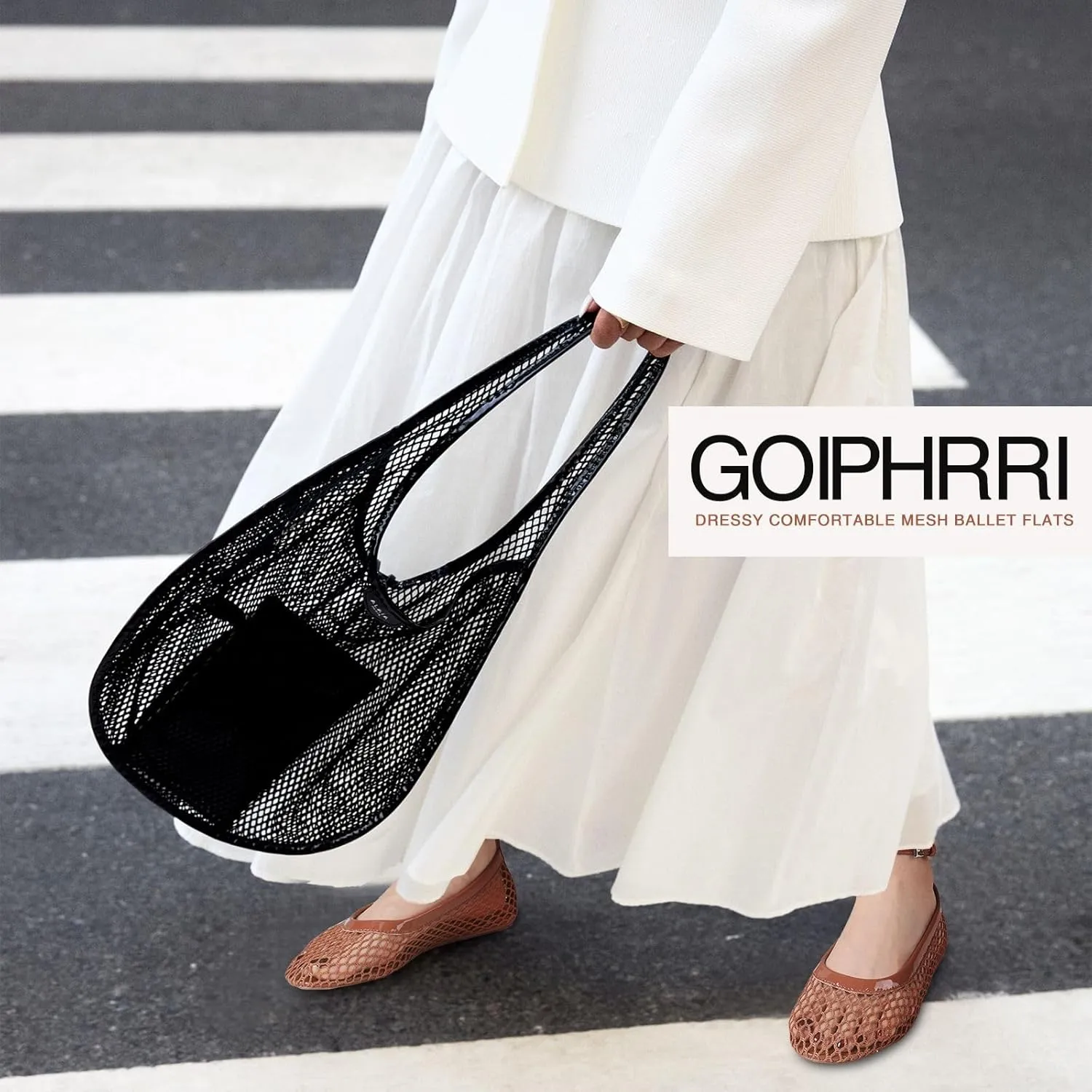 Goiphrri Ballet Flats Shoes for Women Dressy Comfortable Ankle Strap Mesh Ballet Flats for Women Round Toe Ballerina Flats for Women Summer Casual Daily Dress Mesh Flats Shoes