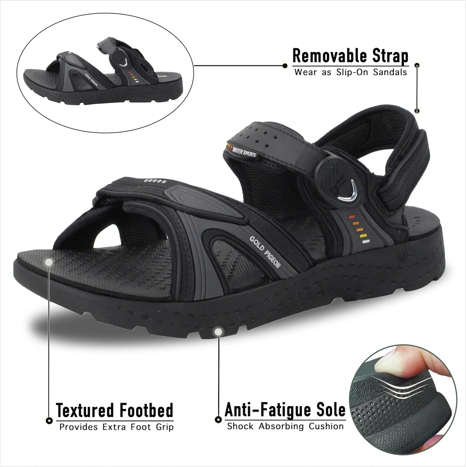 Gold Pigeon Shoes EVA Anti-Fatigue Thick Cushion Sandals Easy SNAP LOCK Closure