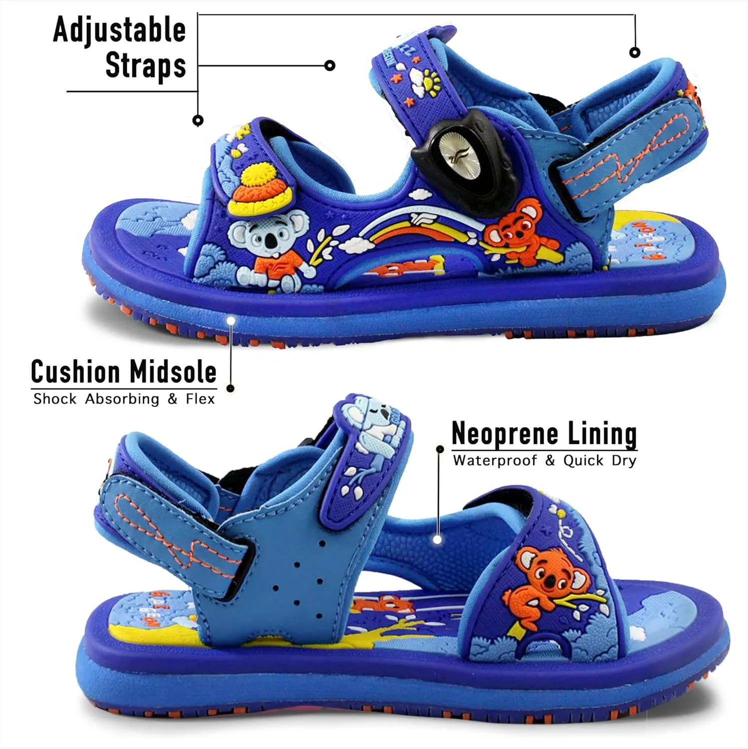 Gold Pigeon Shoes KIDS Easy Snap Lock Outdoor/Water Sandals & Slides. Adjustable Straps