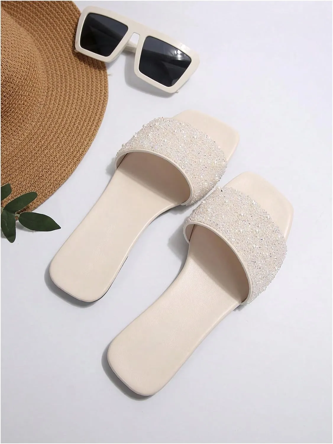 GORGLITTER Glitter Sandals Sparkly Sandals Casual Rhinestone Slides Bling Open Toe Sandals
