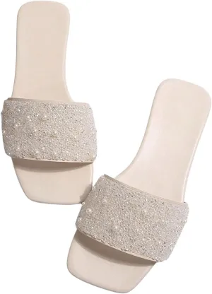 GORGLITTER Glitter Sandals Sparkly Sandals Casual Rhinestone Slides Bling Open Toe Sandals