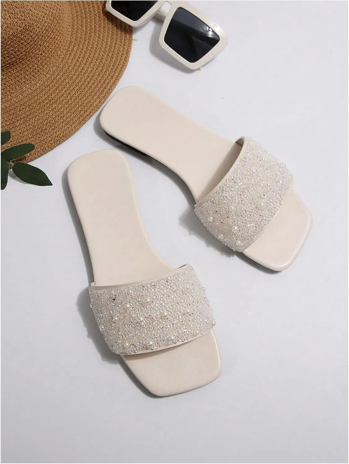 GORGLITTER Glitter Sandals Sparkly Sandals Casual Rhinestone Slides Bling Open Toe Sandals