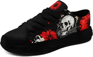 Gothic Canvas Sneakers for Men Women Skull Print Comfortable Lace-Up Casual Shoes Durable Walking Sneakers for Everyday Wear