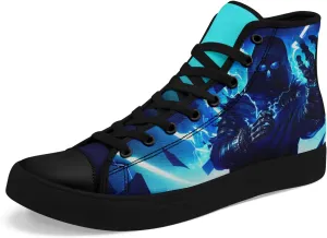 Gothic Skull High Top Canvas Sneakers for Men Women Butterflies Flames Flower Vivid Lace up Flat Casual Walking Shoes