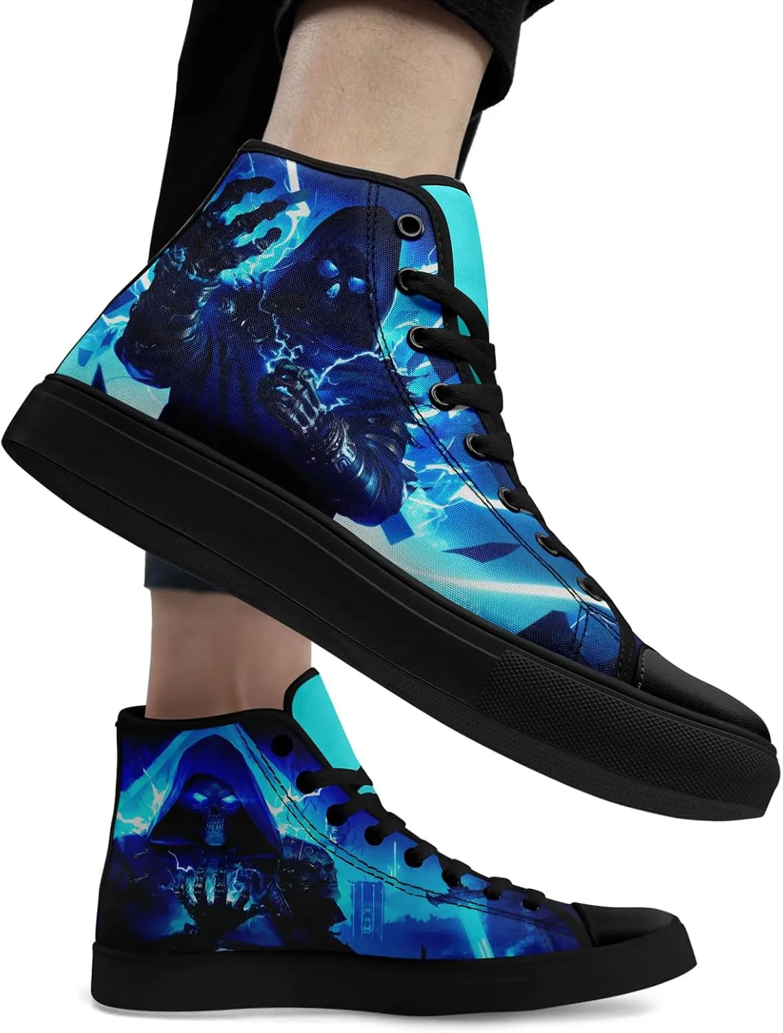Gothic Skull High Top Canvas Sneakers for Men Women Butterflies Flames Flower Vivid Lace up Flat Casual Walking Shoes