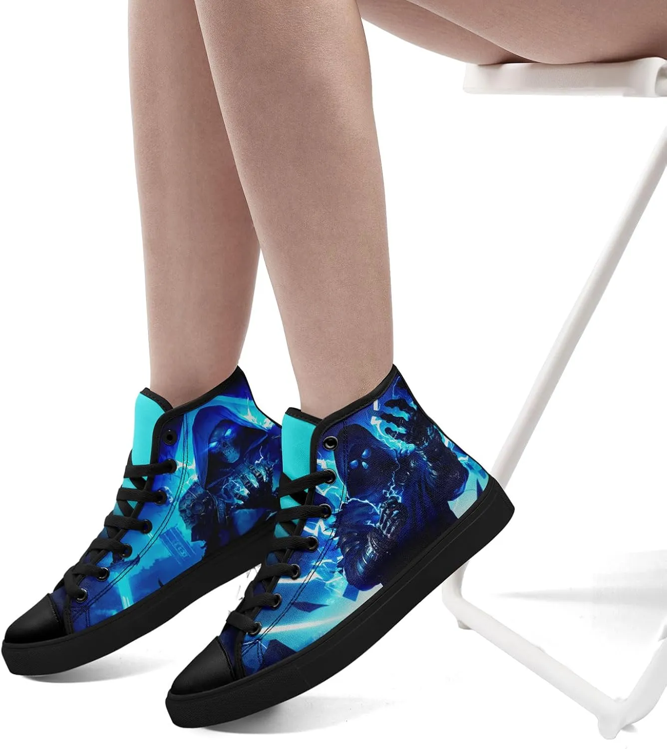 Gothic Skull High Top Canvas Sneakers for Men Women Butterflies Flames Flower Vivid Lace up Flat Casual Walking Shoes