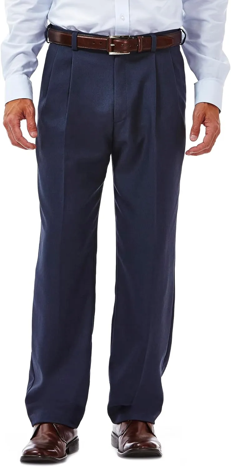 Haggar Men's Cool 18 Hidden Expandable Waist Pleat Front Pant-Regular and Big & Tall Sizes