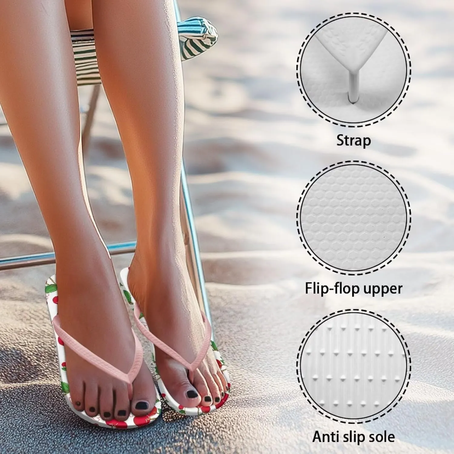Hawaii Fruit Flip Flops Yoga Sandals for Women Memory Foam Footbed Summer Slippers Non Slip Beach Rubber Shower Shoes Outdoor Indoor Slipper Shoe