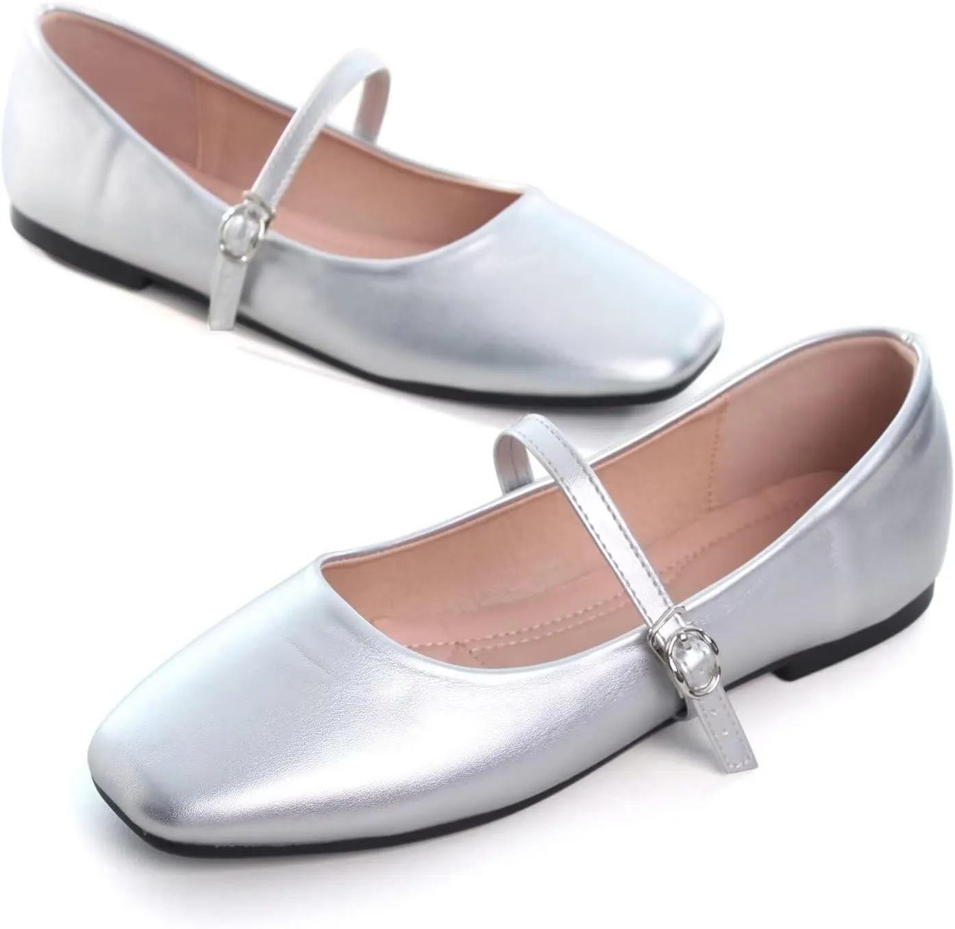 Hee grand Leather Mary Jane Shoes for Women Dressy Square Toe Ballet Flats with Strap Comfortable Walking Shoes Soft Leather Dress Shoes