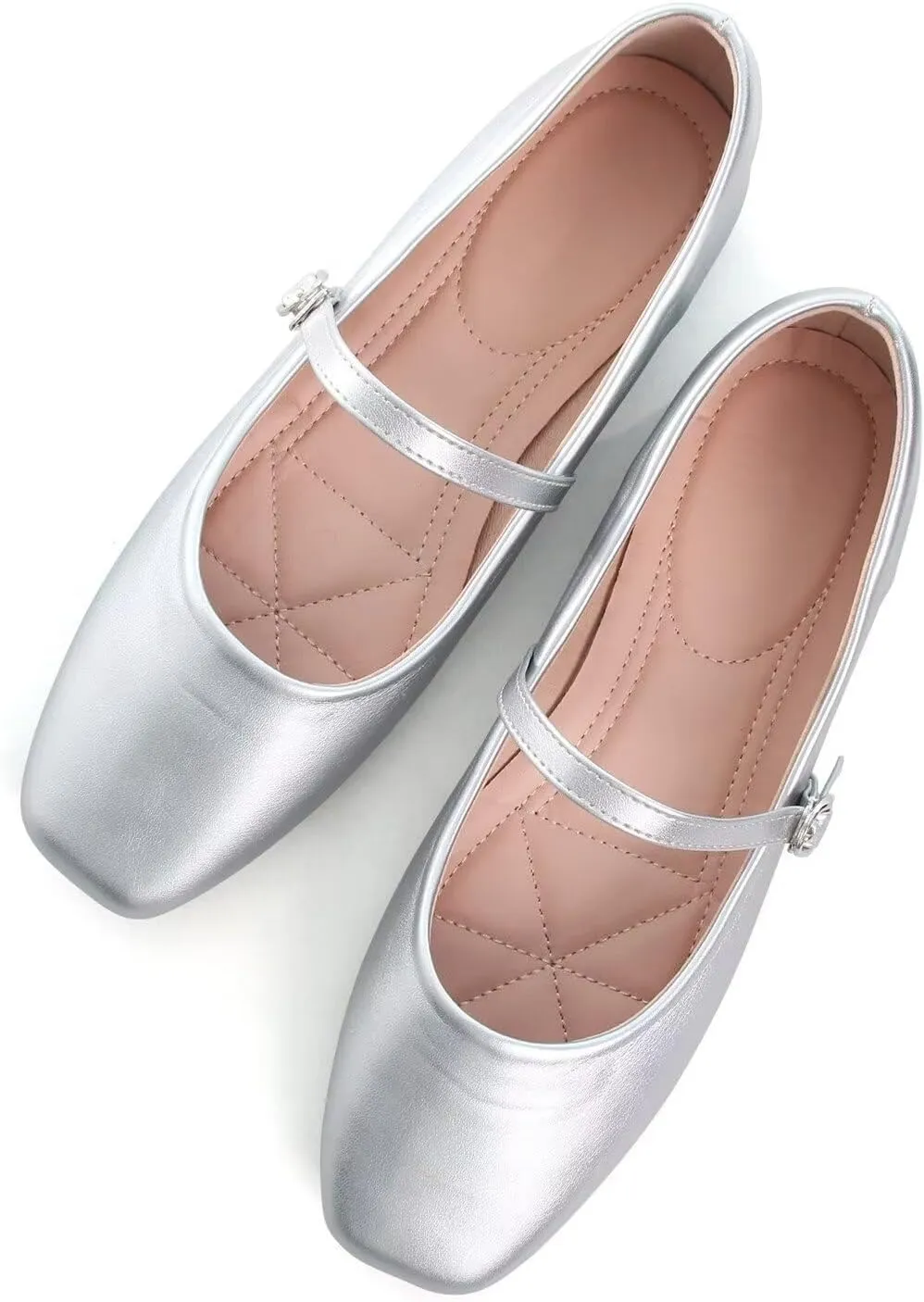 Hee grand Leather Mary Jane Shoes for Women Dressy Square Toe Ballet Flats with Strap Comfortable Walking Shoes Soft Leather Dress Shoes