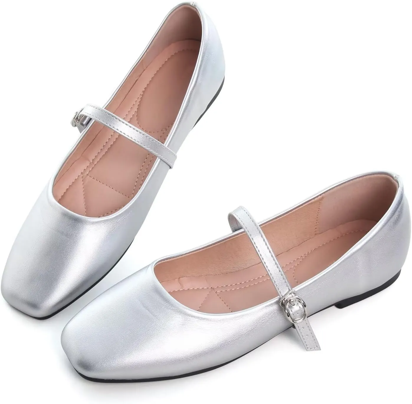 Hee grand Leather Mary Jane Shoes for Women Dressy Square Toe Ballet Flats with Strap Comfortable Walking Shoes Soft Leather Dress Shoes