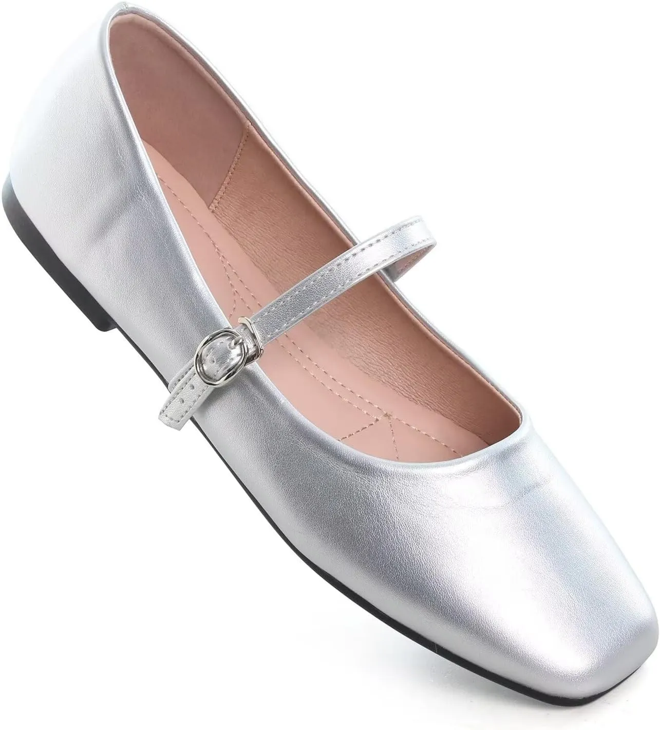 Hee grand Leather Mary Jane Shoes for Women Dressy Square Toe Ballet Flats with Strap Comfortable Walking Shoes Soft Leather Dress Shoes