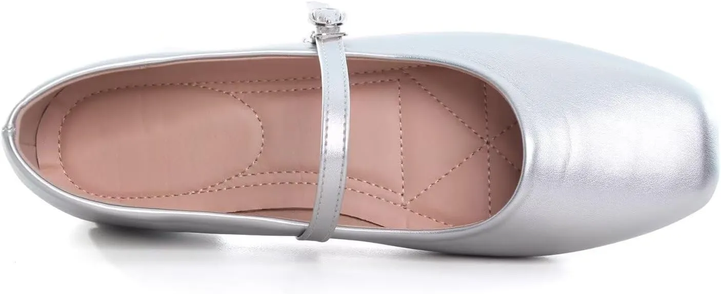Hee grand Leather Mary Jane Shoes for Women Dressy Square Toe Ballet Flats with Strap Comfortable Walking Shoes Soft Leather Dress Shoes