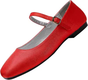 Hee grand Mary Jane Shoes for Women Comfortable Square Toe Ballet Flats with Straps Satin Dress Shoes