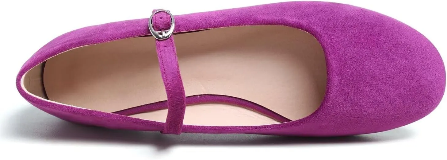 Hee grand Retro Velvet Mary Janes Shoes for Women Comfort Round Toe Ankle Strap Ballet Flats Soft Dancing Shoes