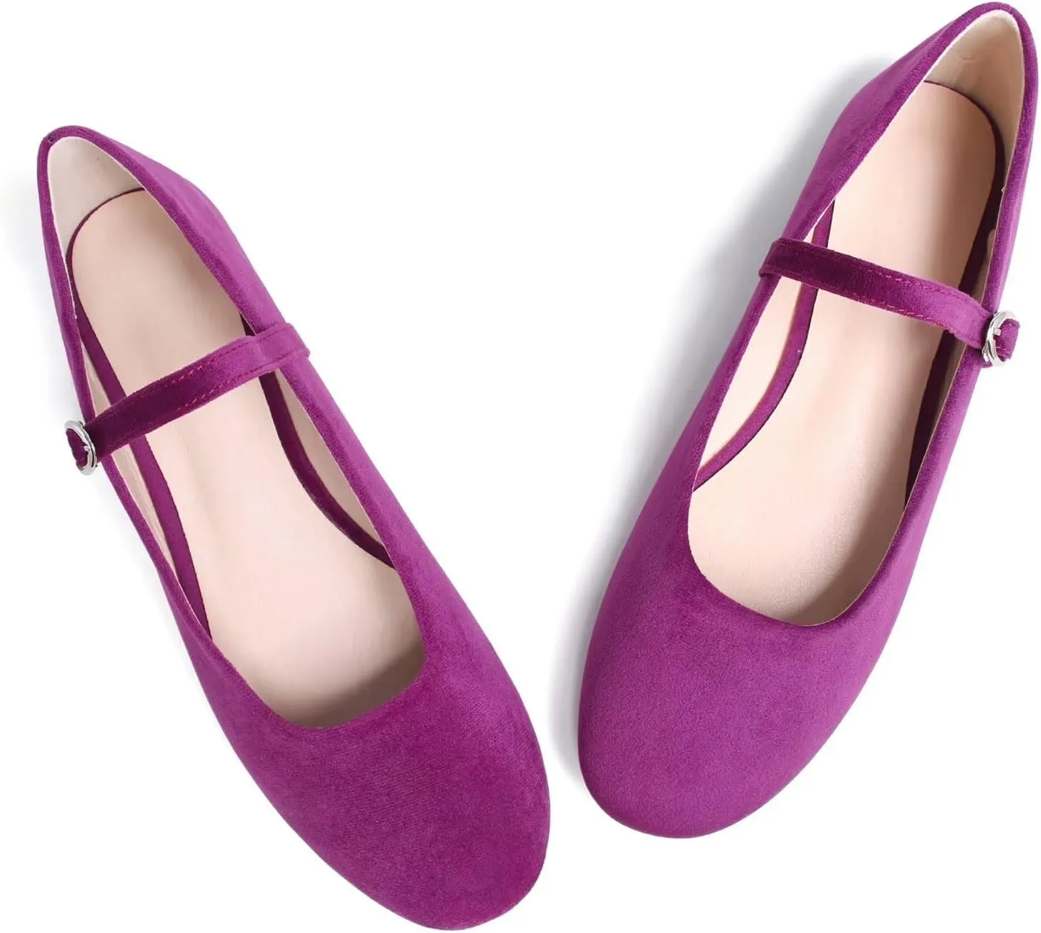 Hee grand Retro Velvet Mary Janes Shoes for Women Comfort Round Toe Ankle Strap Ballet Flats Soft Dancing Shoes