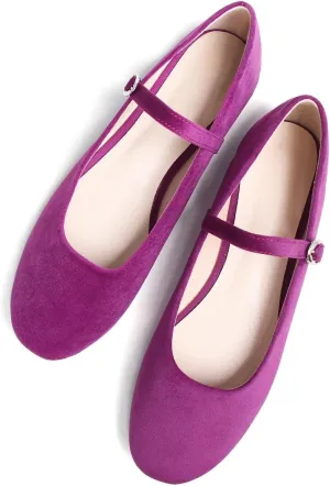 Hee grand Retro Velvet Mary Janes Shoes for Women Comfort Round Toe Ankle Strap Ballet Flats Soft Dancing Shoes