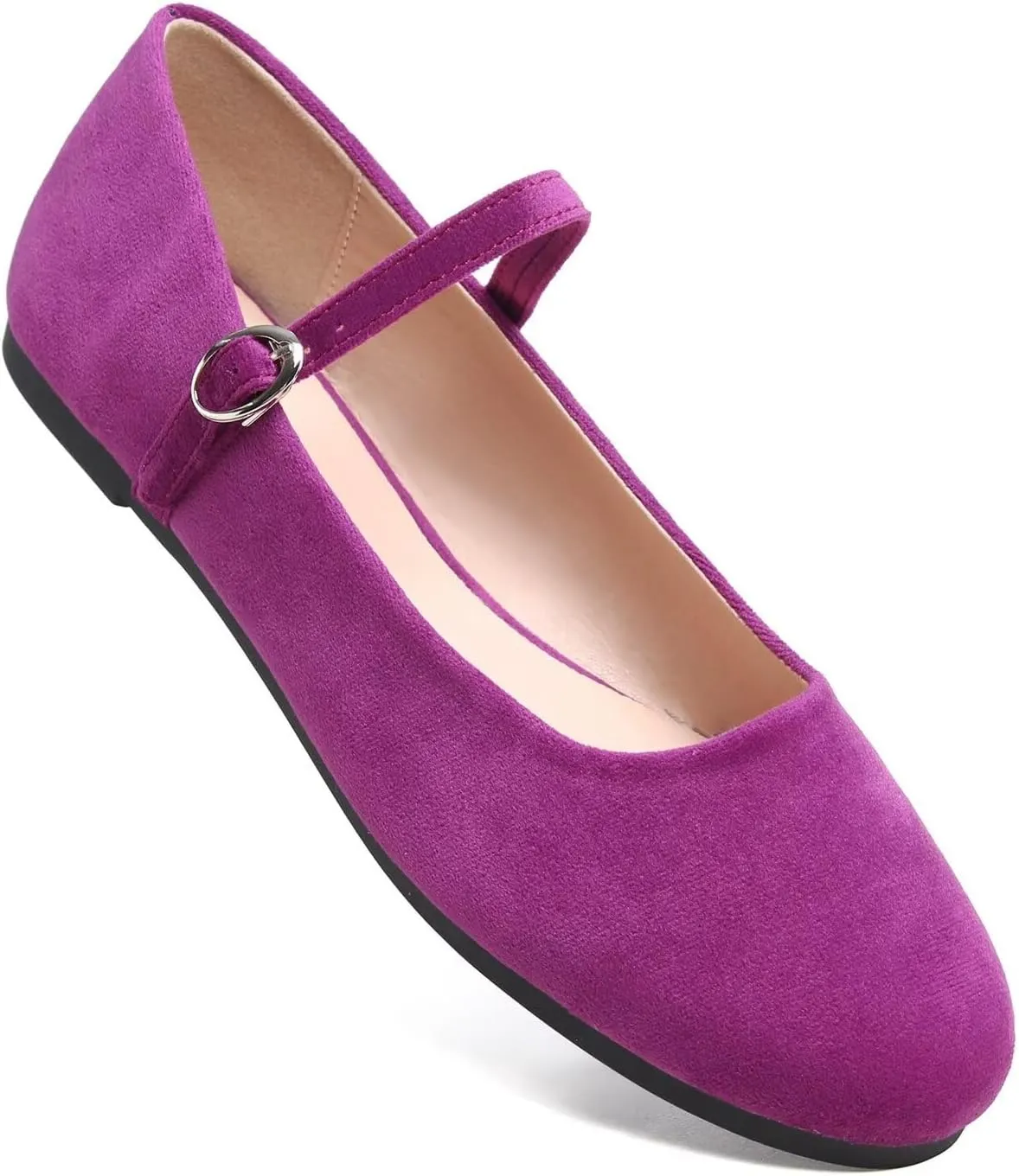 Hee grand Retro Velvet Mary Janes Shoes for Women Comfort Round Toe Ankle Strap Ballet Flats Soft Dancing Shoes