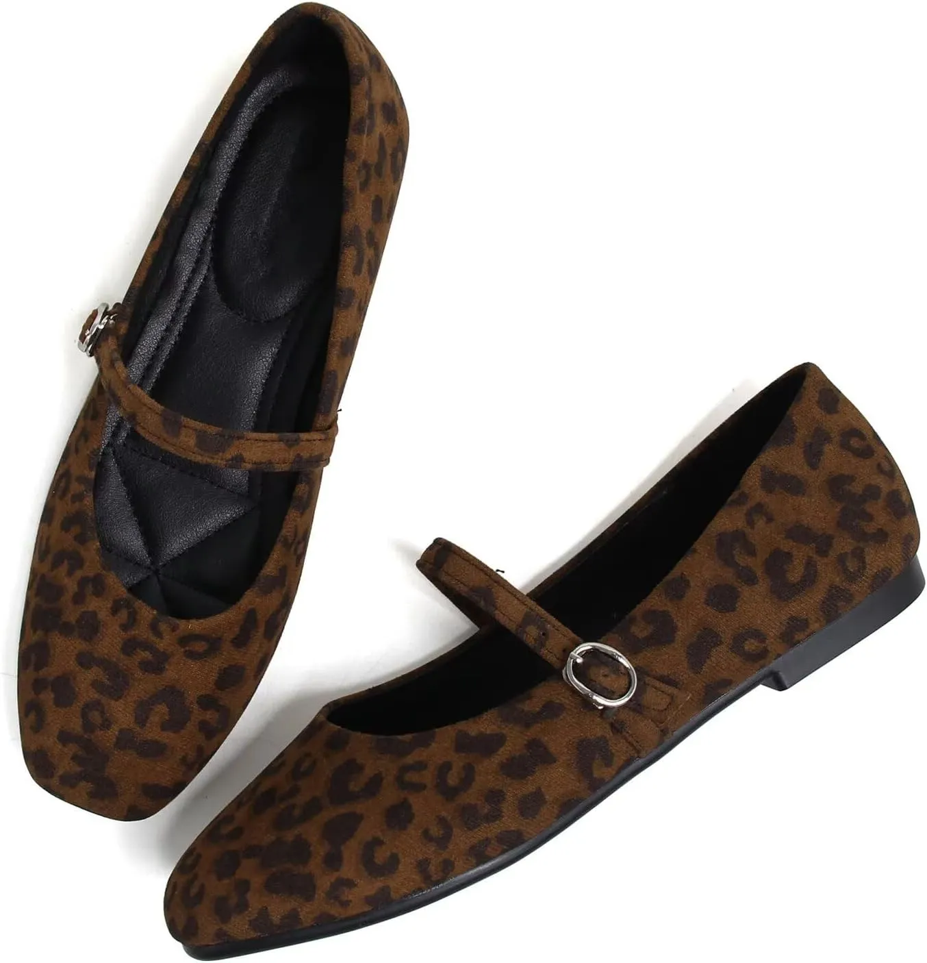 Hee grand Velvet Mary Jane Flats for Women Dressy Comfortable Square Toe Ballet Flats with Buckle Strap Retro Mary Jane Shoes