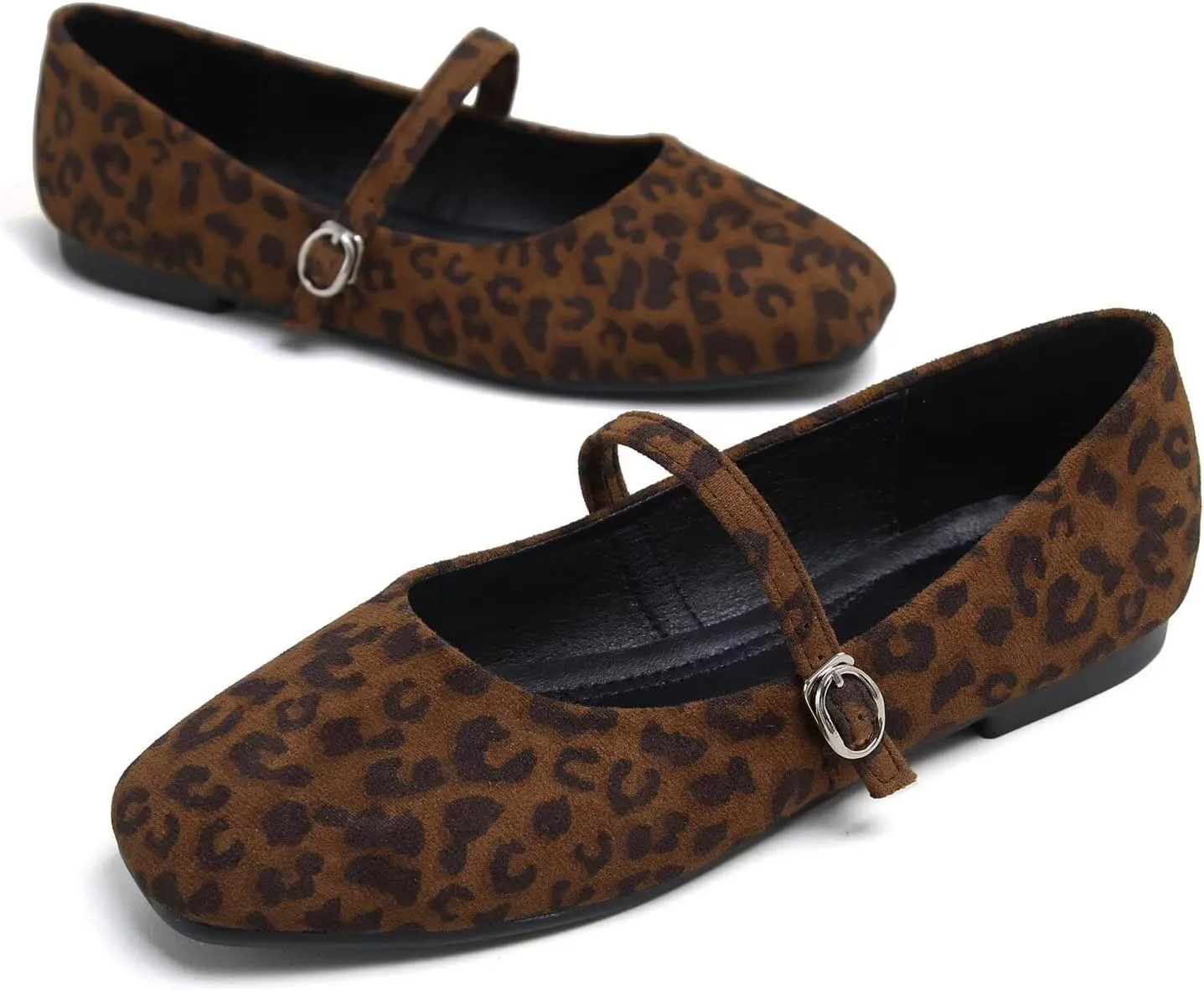 Hee grand Velvet Mary Jane Flats for Women Dressy Comfortable Square Toe Ballet Flats with Buckle Strap Retro Mary Jane Shoes