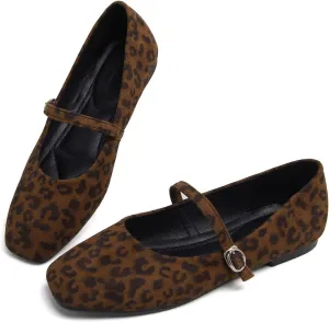 Hee grand Velvet Mary Jane Flats for Women Dressy Comfortable Square Toe Ballet Flats with Buckle Strap Retro Mary Jane Shoes