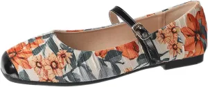 Hee grand Women Mary Jane Flats Shoes Square Toe Satin Dress Shoes Comfortable Casual Ballet Flats