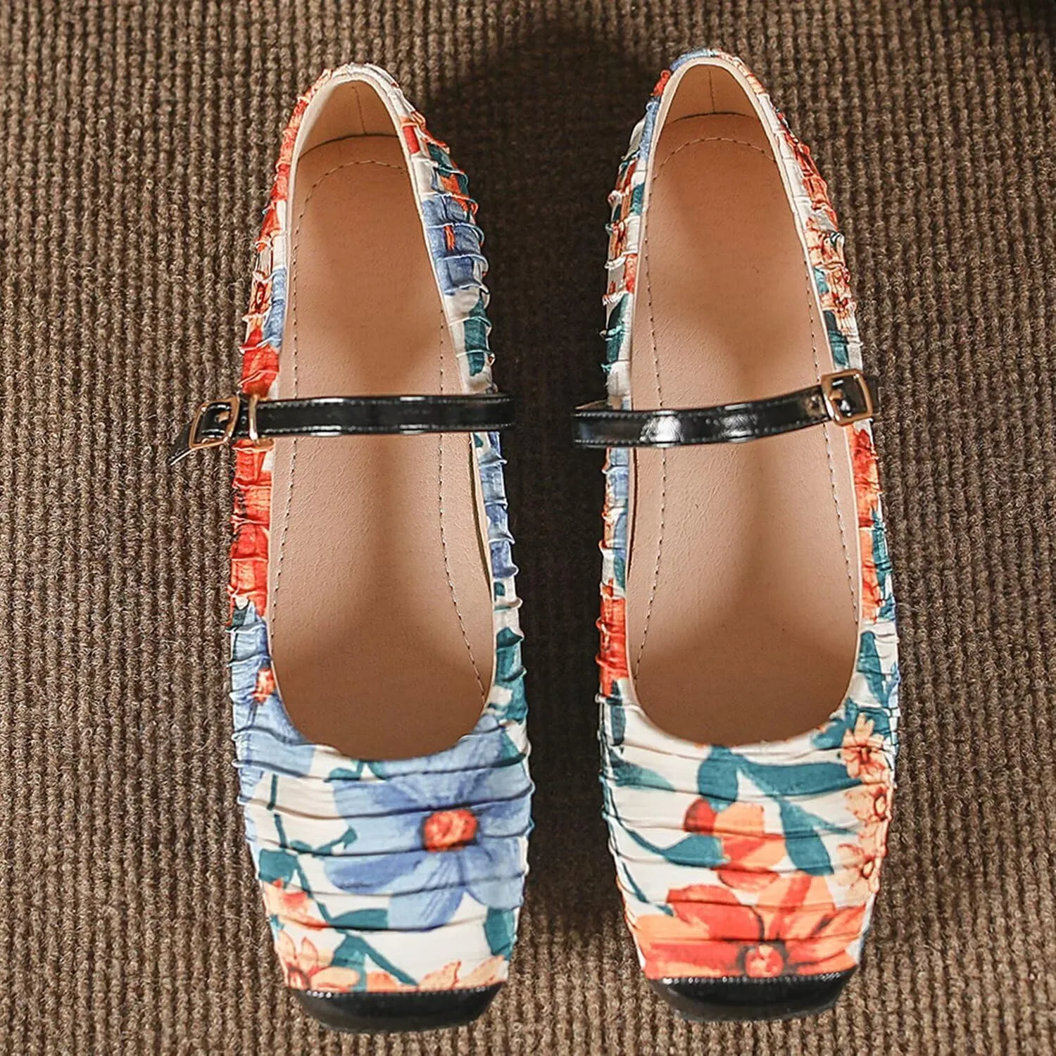Hee grand Women Mary Jane Flats Shoes Square Toe Satin Dress Shoes Comfortable Casual Ballet Flats