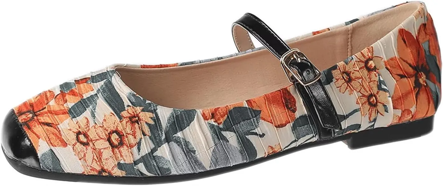 Hee grand Women Mary Jane Flats Shoes Square Toe Satin Dress Shoes Comfortable Casual Ballet Flats
