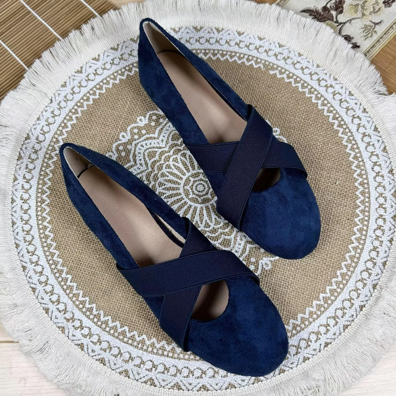 Hee grand Womens Round Toe Cross Elastic Straps Ballet Flats Soft Dancing Shoes Retro Mary Janes Shoes Comfortable Walking Shoes