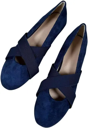 Hee grand Womens Round Toe Cross Elastic Straps Ballet Flats Soft Dancing Shoes Retro Mary Janes Shoes Comfortable Walking Shoes
