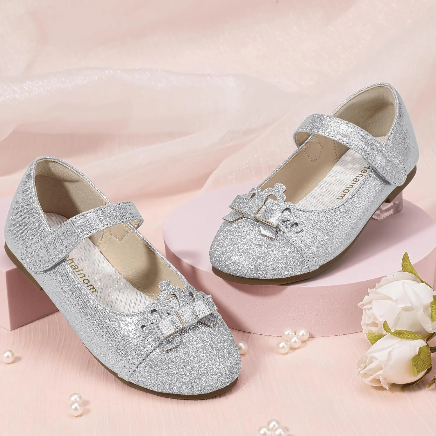 Hehainom Toddler Girls Dress Shoes Mary Jane Ballet Flats Flower Girl School Party Wedding Princess Shoes
