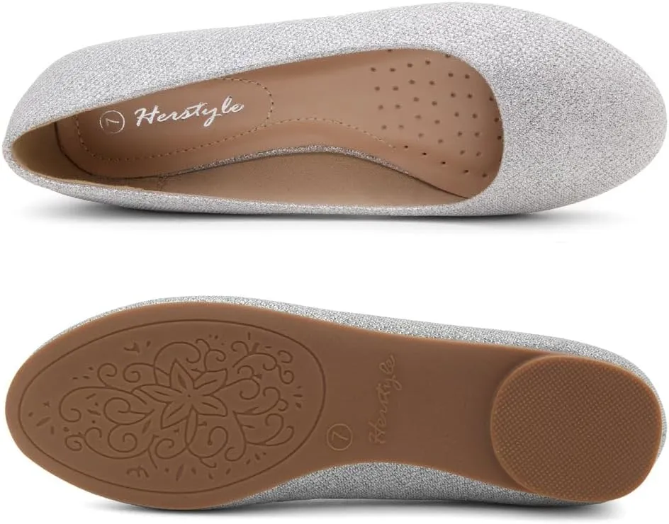 Herstyle Ever Memory Women's Ballet Flats Dressy Flat Shoes Almond Toe Ballerina Comfortable Slip-On Casual Flats for Daily Wear Work Office and Party