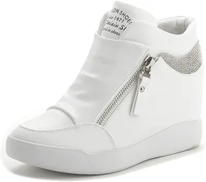 HINDOLA Womens Fashion Platform Shoes Hidden Wedge Heel High Top Sneakers for Women Rhinestone Boots Working Shoes Women