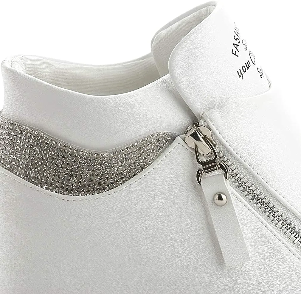 HINDOLA Womens Fashion Platform Shoes Hidden Wedge Heel High Top Sneakers for Women Rhinestone Boots Working Shoes Women