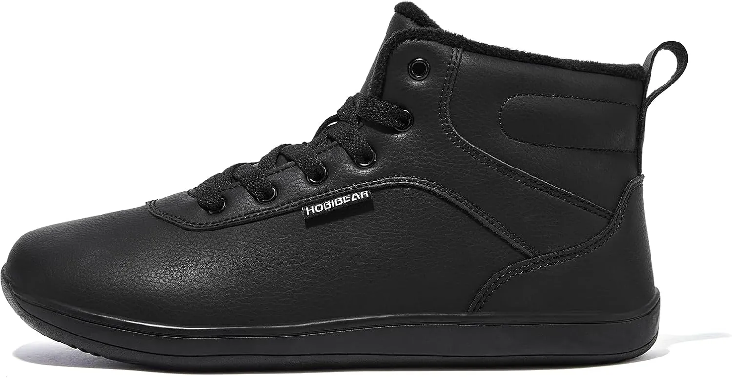 HOBIBEAR Womens Winter Barefoot Shoes Men Wide Toe Box Warm Faux Fur Lined Ankle Sneakers