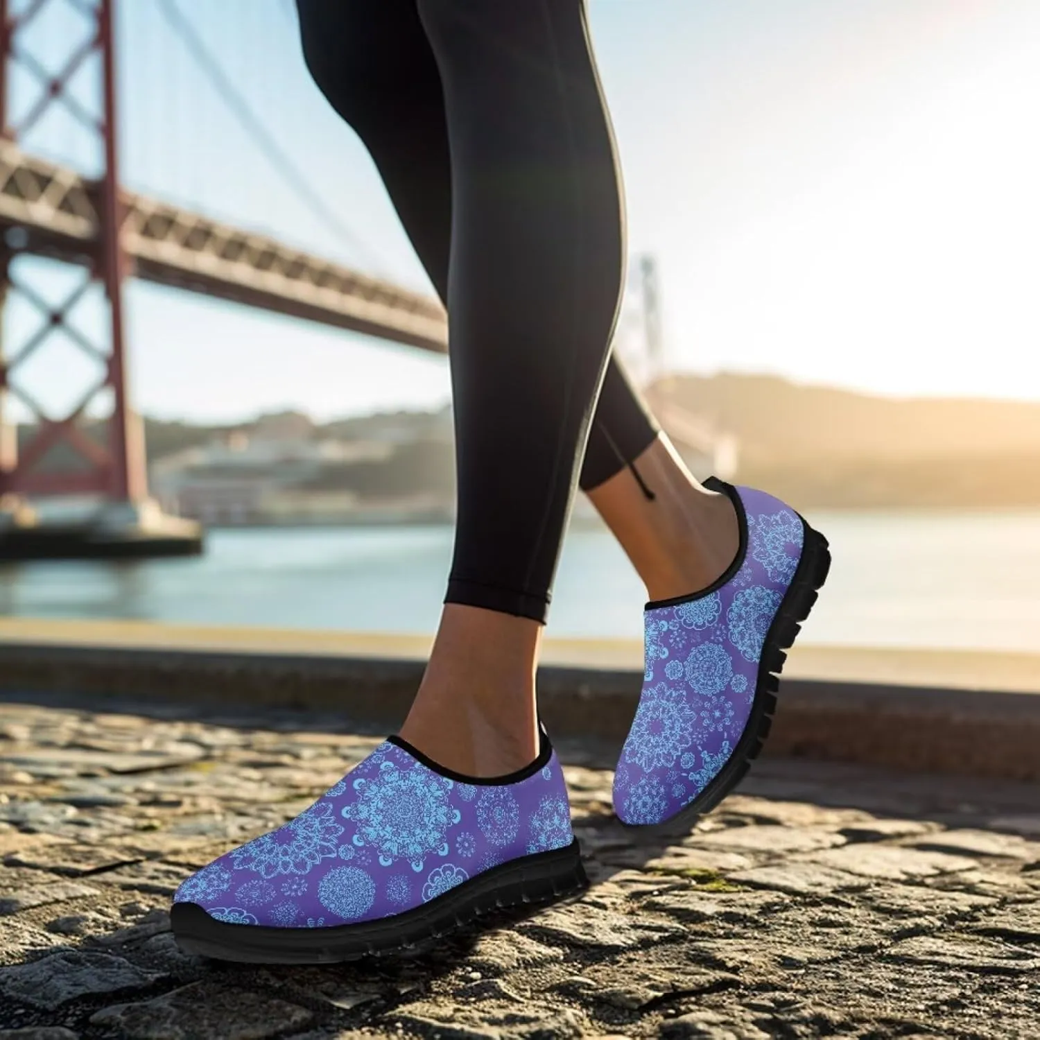 Howilath Mandala Print Slip on Loafers for Women No Laces Casual Sport Shoes Hands Free Shoes with Anti-Slip Sole