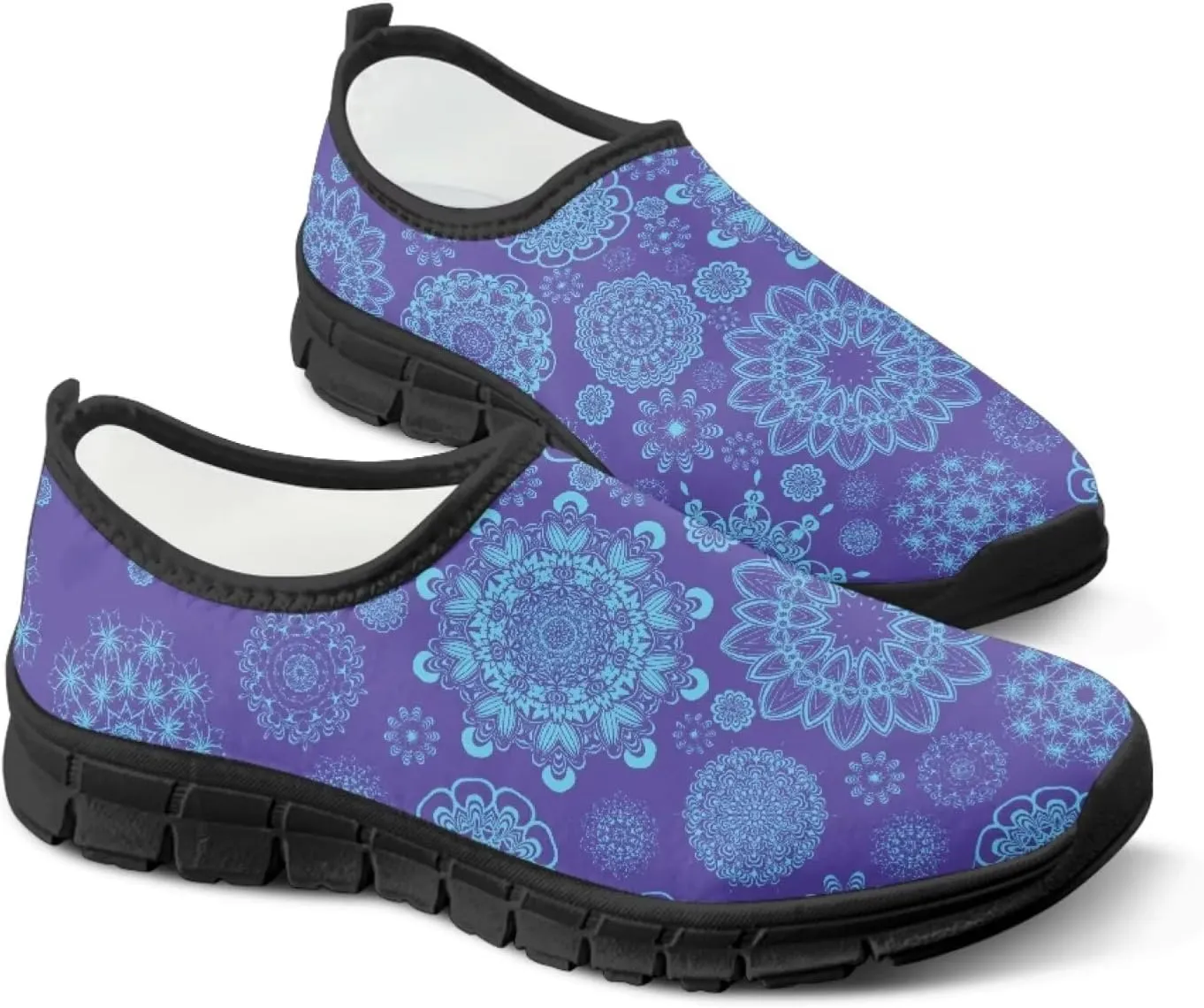 Howilath Mandala Print Slip on Loafers for Women No Laces Casual Sport Shoes Hands Free Shoes with Anti-Slip Sole