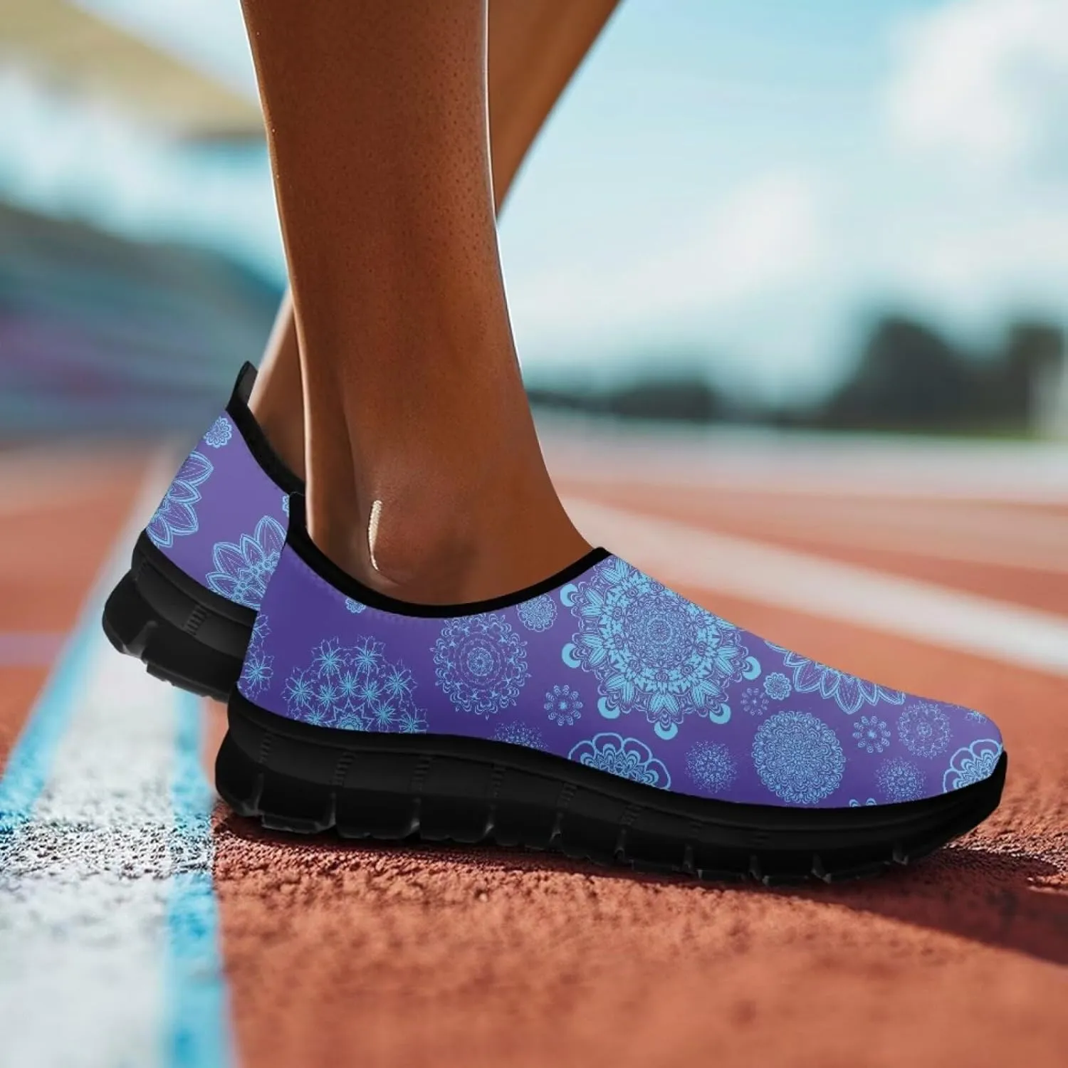 Howilath Mandala Print Slip on Loafers for Women No Laces Casual Sport Shoes Hands Free Shoes with Anti-Slip Sole